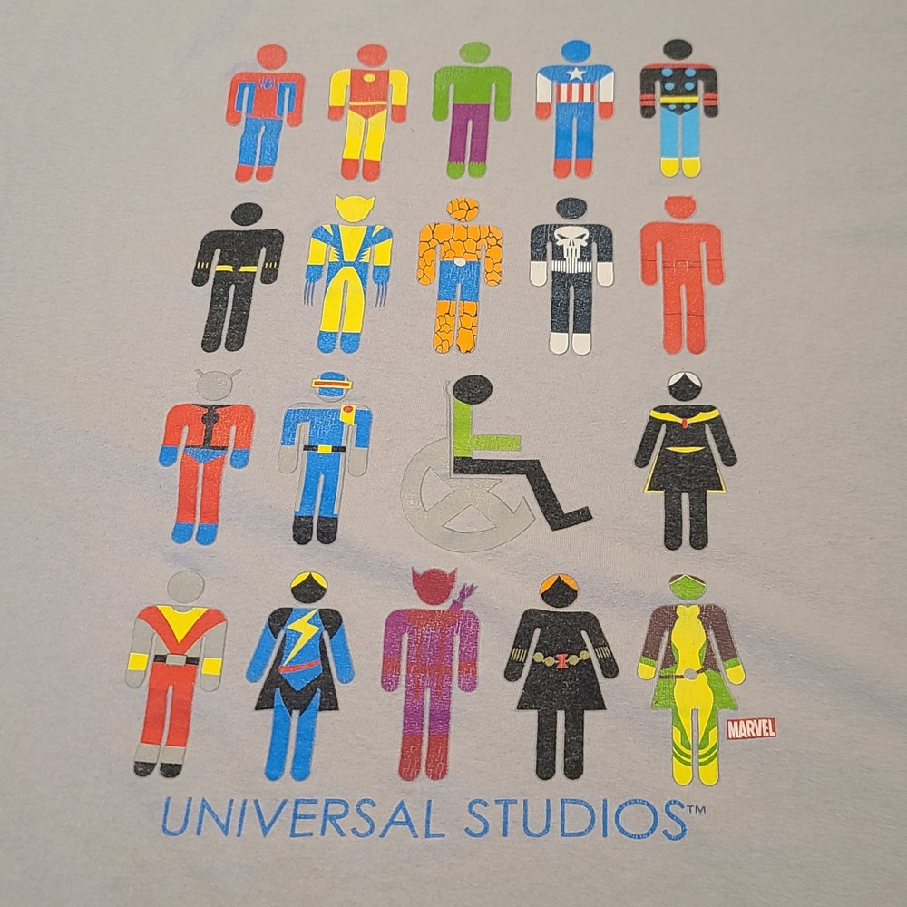 Marvel T-Shirt Mens 2XL Purple Universal Studios Superhero Stick Figure‎ Graphic